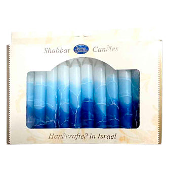 blue white shabbat candles handmade